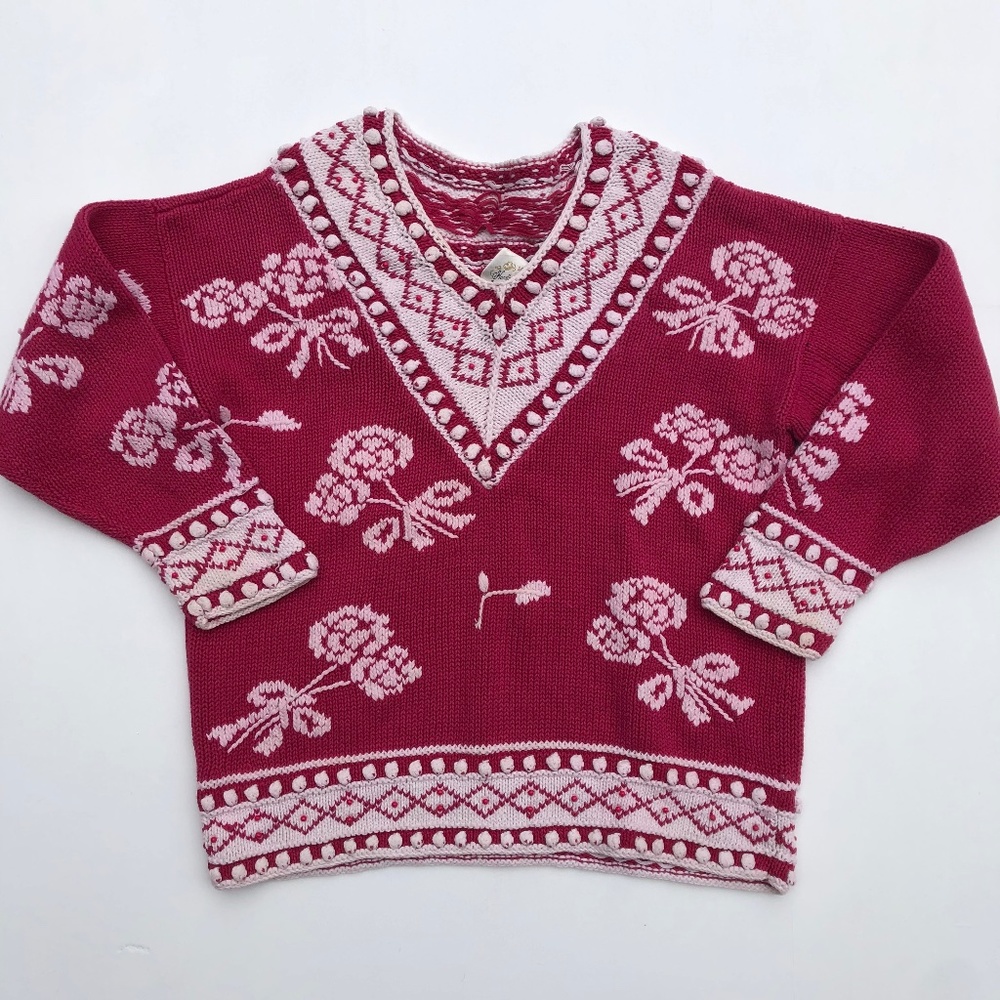 Vintage 80s Pink Floral Oversized Knit Sweater